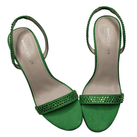 Marc Fisher | Batila Lime Green Embellished Open Toe Stiletto Heels Women's 7 - Picture 7 of 12